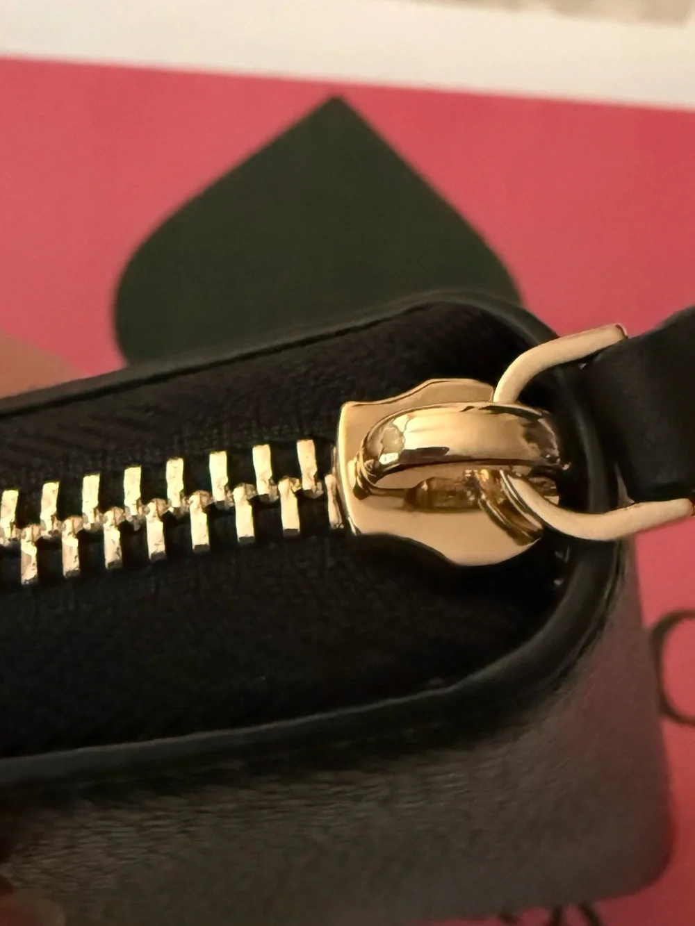 kate spade black leather logo zip-around wallet